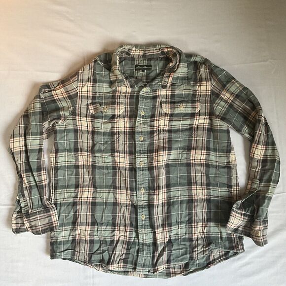 Eddie Bauer Seattle Button Front Long Sleeve Flannel Shirt Green Plaid Men’s XL - Picture 1 of 7